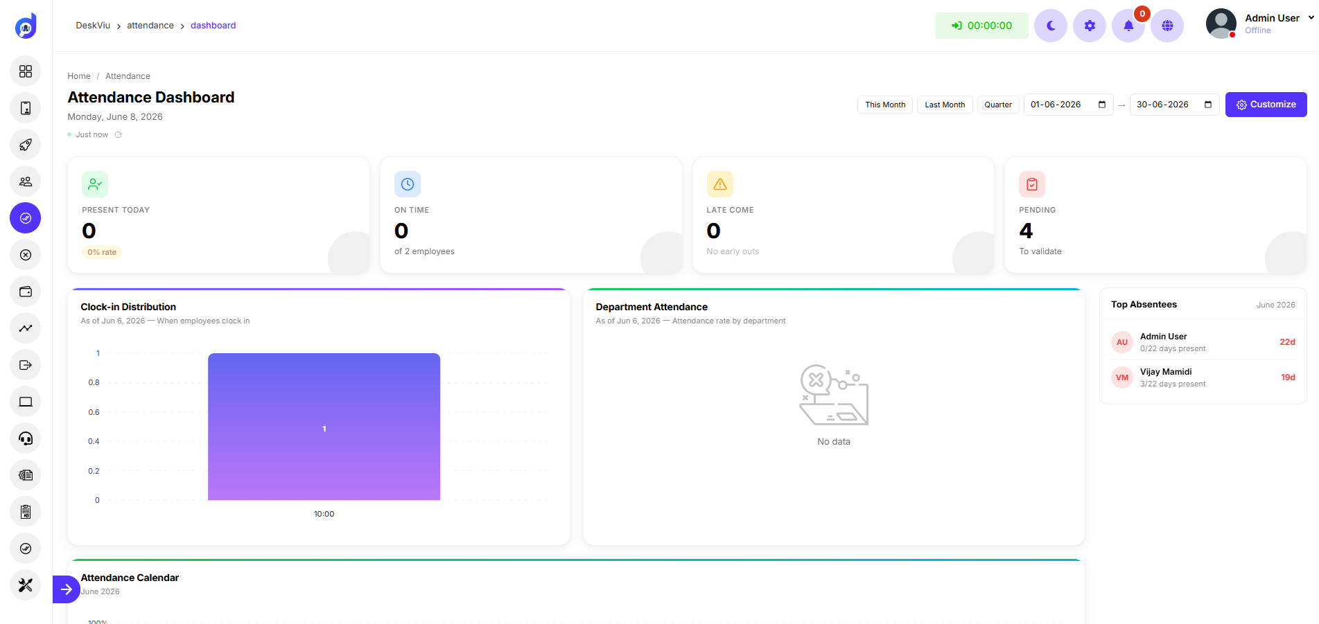 Attendance management with team calendar